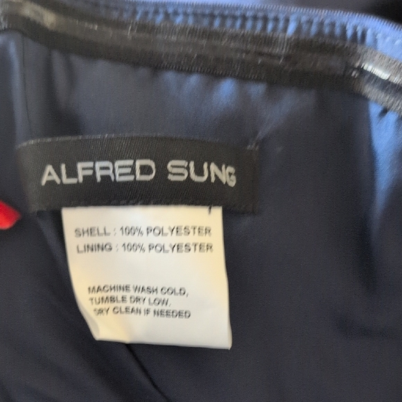 NWT Alfred Sung Off-The-shoulder Cuff Trumpet  Gown Slit Midnight Navy Blue 6 - Picture 6 of 13